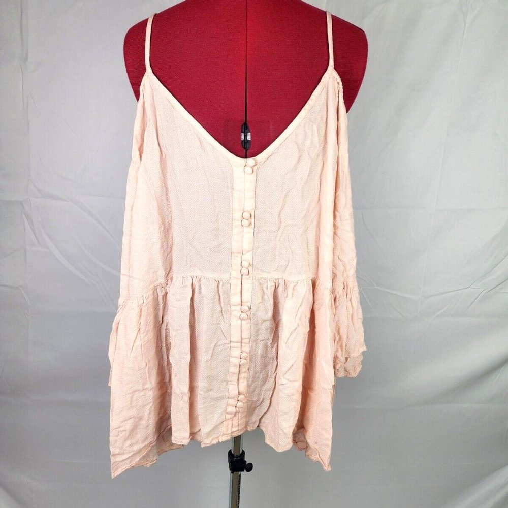 Torrid Pink Sleeveless Spaghetti Strap 3/4 Sleeve Cold Shoulder Blouse - 3 - 3X